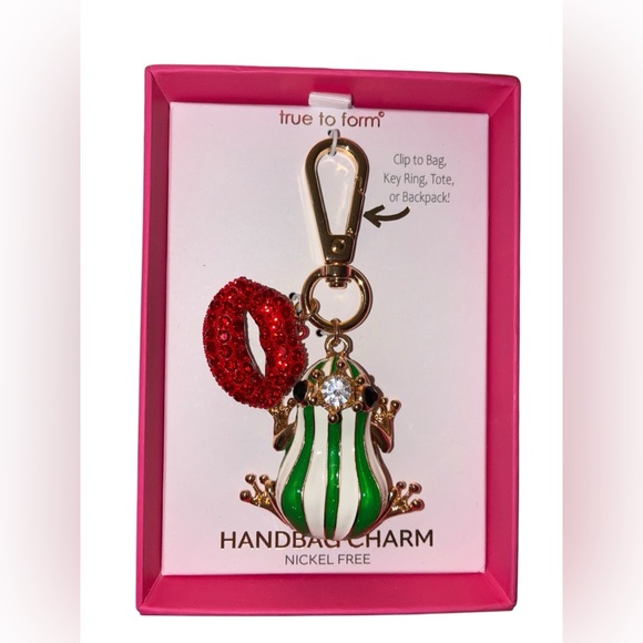 TRUE TO FORM Striped Frog and Red Crystal Lips Keychain or Bag Charm NEW NWT - Picture 1 of 7